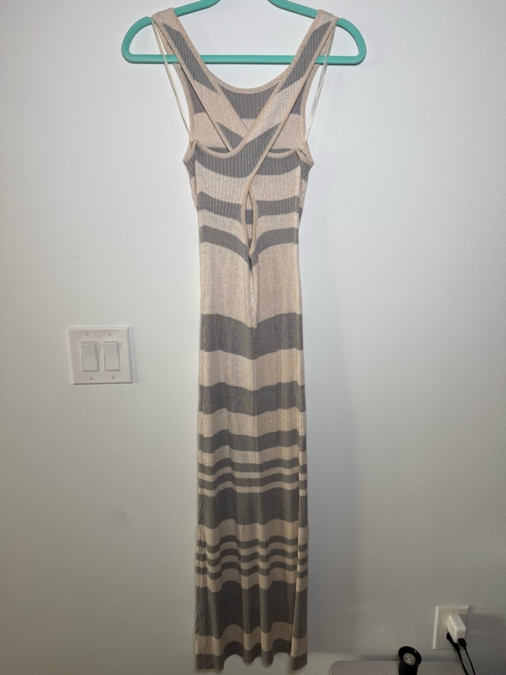 Vici Sleeveless Striped Ribbed Maxi Dress in Beige & Gray - Picture 2 of 2